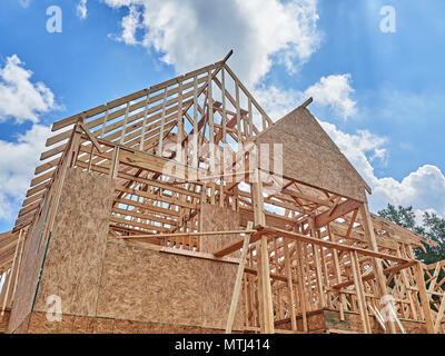 Exterior of framed residential house under construction in a subdivision in Montgomery Alabama, USA. Stock Photo