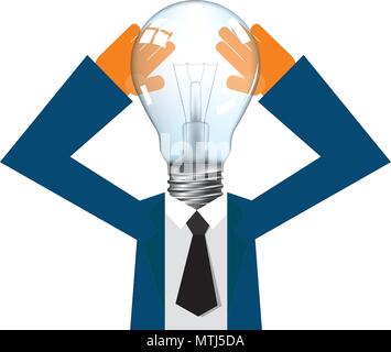 His head full of great ideas,head is made up of a light bulb Stock Vector