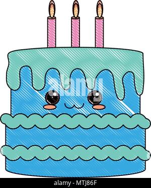 Kawaii birthday cake icon over white background, vector illustration Stock Vector
