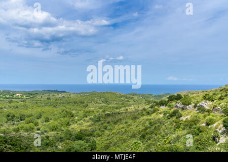 Mallorca, Northeast nature landscape and waterside from above near bay Cala Torta Stock Photo