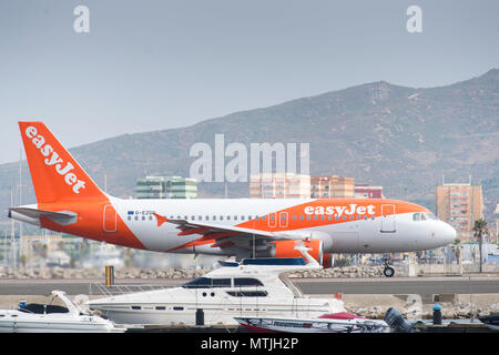 Easyjet plane G-EZGD seen on the runway at Gibraltar Airport. Stock Photo