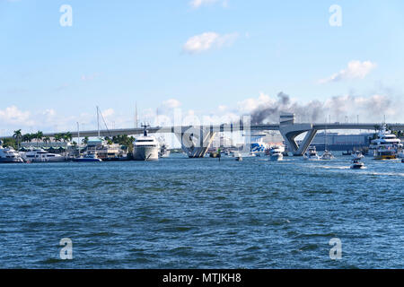 Ft. Lauderdale, Florida - February 18, 2018:  Busy intercoastal waterway leading to Port Canaveral in Fort Lauderdale. Stock Photo