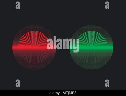 Red and green fingerprints scanning technology. Vector illustration Stock Vector