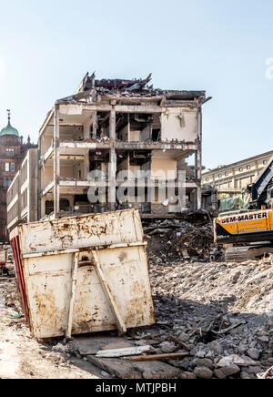 Partially demolished building (Consort House) being demolished in preparation for the redevelopment of Queen Street railway terminal in Glasgow city c Stock Photo