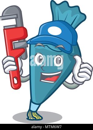 Plumber pastrybag mascot cartoon style Stock Vector