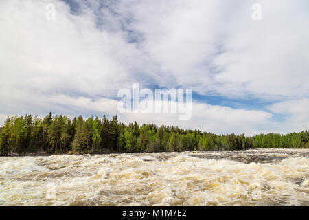 The rapids at Renforsen in Vindeln, Sweden with a partly cloudy sky. Stock Photo