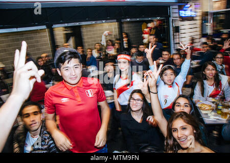 LIMA, PERU - MAY 29th 2018: : Friendly game Peru vs Scotland. Peruvian fans encouraging and celebrating the day of the match through the streets of Mi Stock Photo