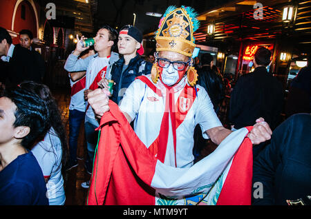 LIMA, PERU - MAY 29th 2018: : Friendly game Peru vs Scotland. Peruvian fans encouraging and celebrating the day of the match through the streets of Mi Stock Photo