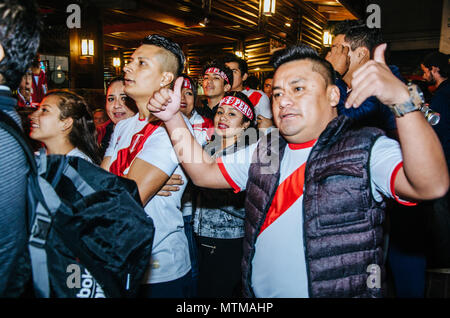 LIMA, PERU - MAY 29th 2018: : Friendly game Peru vs Scotland. Peruvian fans encouraging and celebrating the day of the match through the streets of Mi Stock Photo