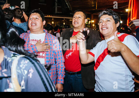 LIMA, PERU - MAY 29th 2018: : Friendly game Peru vs Scotland. Peruvian fans encouraging and celebrating the day of the match through the streets of Mi Stock Photo