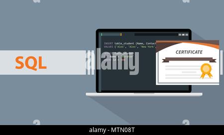 sql structured query languages programming online learning certification school vector graphic illustration Stock Vector