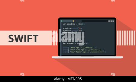 swift code programming language with script code on laptop screen vector graphic Stock Vector