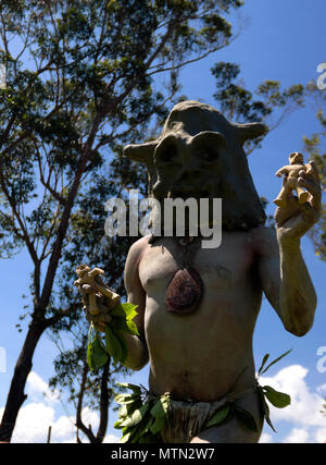 Asaro Mudman tribe man in Mount Hagen festival in Papua New Guinea Stock Photo