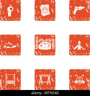 Stadium construction icons set, grunge style Stock Vector