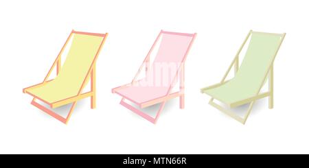 Beach chair, set of chaise longues of different color isolated on white background. Vector illustration Stock Vector