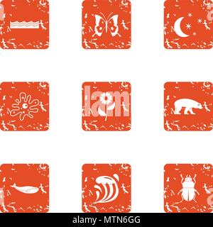 Stock breeding icons set, grunge style Stock Vector
