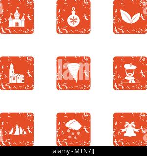 Slope icons set, grunge style Stock Vector