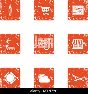 Sightseeing tour icons set, grunge style Stock Vector