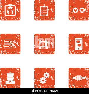 Smart data icons set, grunge style Stock Vector