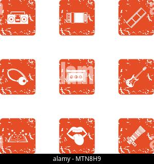 Magic photo icons set, grunge style Stock Vector