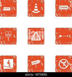 Conversion icons set, grunge style Stock Vector
