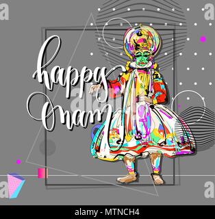 happy Onam modern greeting card in contemporary art style Stock Vector