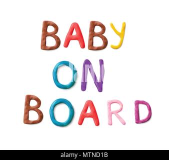 Handmade modeling clay words. Baby on board Stock Vector