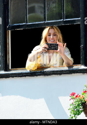 Stacey Solomon - singer and television presenter - in Loose Village, Kent, presenting from the Loose Village Duck Race for ITV's Loose Women, Bank Hol Stock Photo