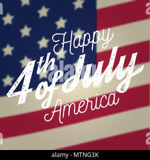 Happy 4th of july design in retro style. Fourth of July greeting card on the american national flag background. Independence day. Patriotic banner for website, banner, poster template. Vector Stock Vector