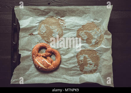 Rustic Look Pretzels From the Oven on Baking Sheet Stock Photo