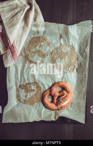 Rustic Look Pretzels From the Oven on Baking Sheet Stock Photo