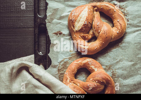 Rustic Look Pretzels From the Oven on Baking Sheet Stock Photo