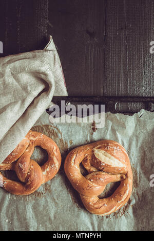 Rustic Look Pretzels From the Oven on Baking Sheet Stock Photo