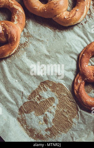 Rustic Look Pretzels From the Oven on Baking Sheet Stock Photo