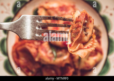 Traditional Tortellini Pasta on Fork Stock Photo
