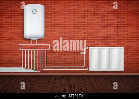 Heating radiator and boiler in room Stock Vector