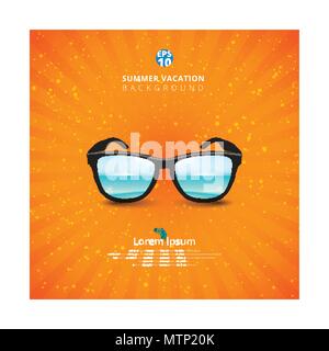 Sunglass with seascape. Summer background for print, advertisement, brochure, poster, leaflet. Vector illustration Stock Vector