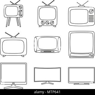 Line art black and white 9 element tv set Stock Vector
