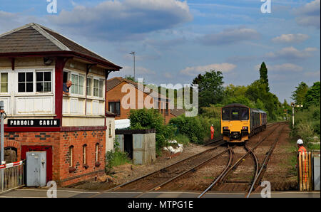 Cw 6193 150127 passes over points at Parbold 20.5.18  Northern train unit no 150127 crosses from the down to the up line at Parbold on the 20.5.18. Stock Photo