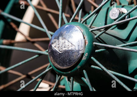 KHARKIV, UKRAINE - 27 MAY, 2018: The emblem of the car is a retro old Riley close-up. Stock Photo
