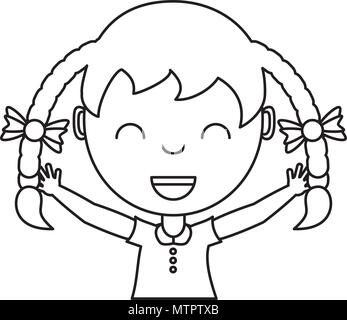 Cartoon happy girl with braids over white background, vector illustration Stock Vector