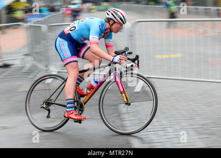 Christine Robson of Jadan Weldtite Vive Le Velo racing in the elite women's 2018 OVO Energy Tour Series cycle race at Wembley, London, UK Stock Photo