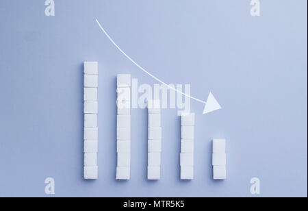 Concept: Negative graph chart made of sugar cubes with an decrease arrow Stock Photo