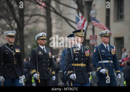 Col. Jason T. Garkey, Commander of the 3d U.S. Infantry Regiment (The Old Guard), leads a formation during the 58th Presidential Inaugural Parade in Washington D.C., January 20, 2017. The Old Guard has marched as the official 'Escort to the President' since the 1953 inaugural parade of President Eisenhower after President Truman designated them the title in 1952. (U.S. Army photo by Pvt. Gabriel Silva) Stock Photo