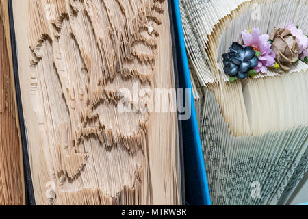 Book carving display. Fire and Wood at Dean Heritage Centre Stock Photo