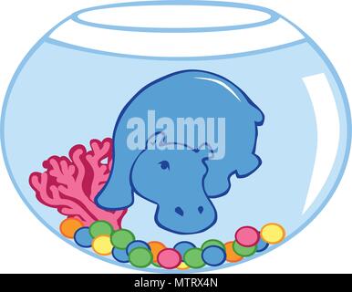blue hippopotamus in a fish bow Stock Vector