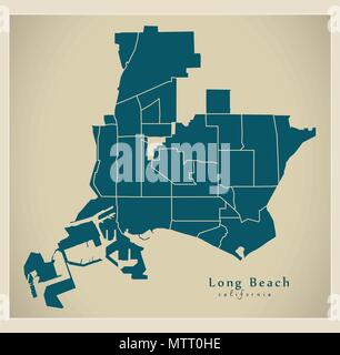 Modern City Map - Long Beach California city of the USA with neighborhoods Stock Vector