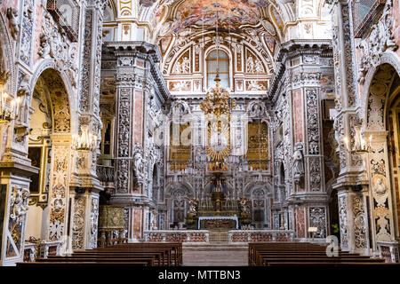 Interiors, frescoes and architectural details of the Santa Caterina church in Palermo. Italy. The church is a synthesis of Sicilian Baroque, Rococo an Stock Photo