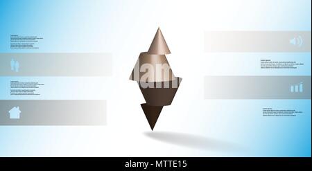 3D illustration infographic template with motif of horizontally sliced spiked cone to four brown parts stands on top. Simple sign and text is in color Stock Vector