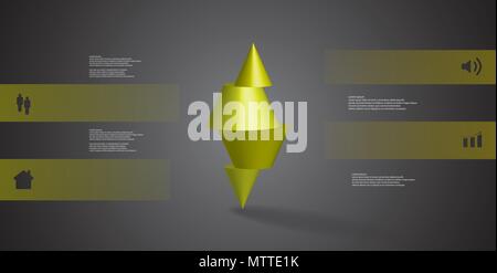 3D illustration infographic template with motif of horizontally sliced spiked cone to four green parts stands on top. Simple sign and text is in color Stock Vector